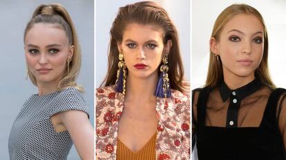 De izquierda a derecha: Lily-Rose Depp, Kaia Gerber y Lila Moss.