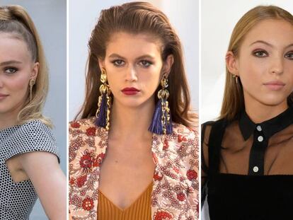 De izquierda a derecha: Lily-Rose Depp, Kaia Gerber y Lila Moss.