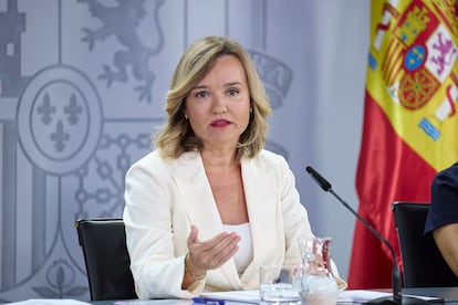 La ministra Portavoz, Pilar Alegría, durante una rueda de prensa posterior a la reunión del Consejo de Ministros, en La Moncloa, este martes.