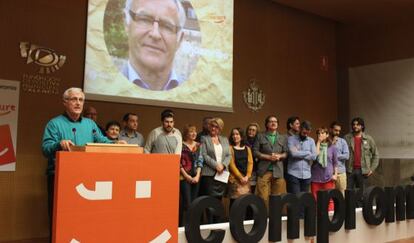 Joan Ribó y el resto de candidatos de Compromís al Ayuntamiento de Valencia durante la presentación de la candidatura.