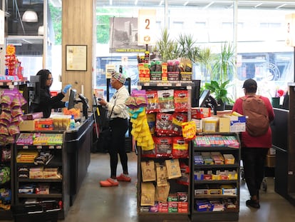 People shop at Lincoln Market on June 12, 2023, in the Prospect Lefferts Gardens neighborhood in the Brooklyn borough of New York City.