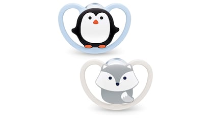 Dos chupetes con diseños de animales para bebés de 0 a 6 meses de NUK