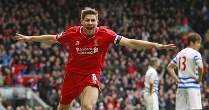 Gerrard celebra un gol al Queens Park esta temporada