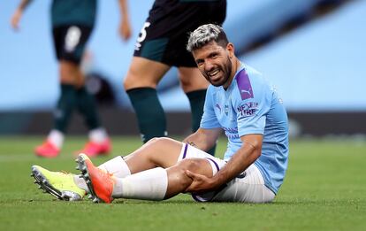 Agüero, tras lesionarse en el partido entre el Manchester City y el Burnley.