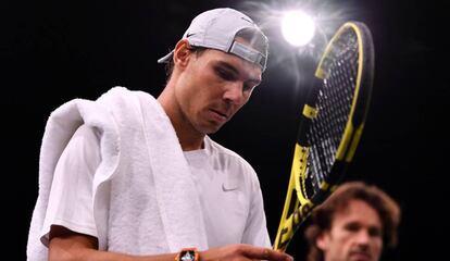 Nadal, durante el entrenamiento de este sábado en París-Bercy.