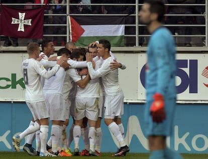 Celebración del gol de Bale.