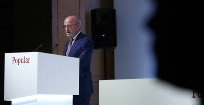 Emilio Saracho, presidente del Banco Popular, durante la Junta de Accionistas de la entidad. &copy;Jaime Villanueva