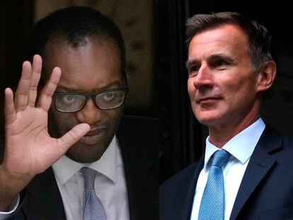 El ya exministro de Economía del Reino Unido Kwasi Kwarteng, y su sustituto, Jeremy Hunt.