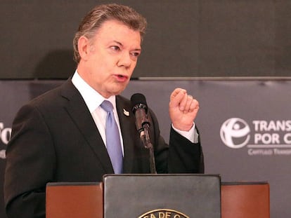 El presidente de Colombia, Juan Manuel Santos, en una charla sobre corrupci&oacute;n.