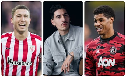 Desde la izquierda, los futbolistas Óscar de Marcos, Héctor Bellerín y Marcus Rashford.