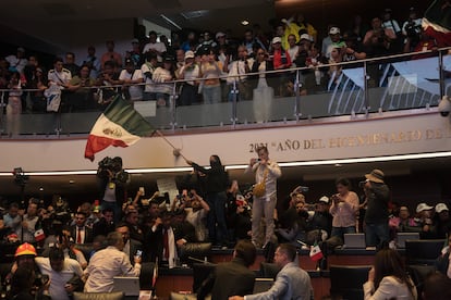 Manifestantes en la sala plenaria del Senado, el 10 de septiembre en Ciudad de México.