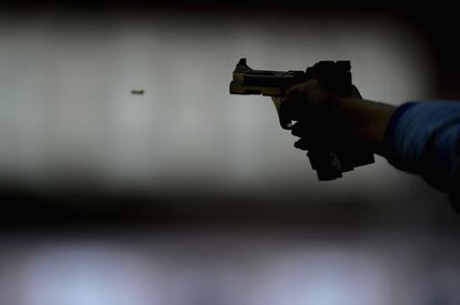 Detail of a gun in the female 25m shooting classification.