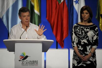 El presidente de Colombia, en rueda de prensa al finalizar la Cumbre de las Américas. 