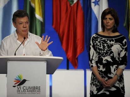 El presidente de Colombia, en rueda de prensa al finalizar la Cumbre de las Américas. 