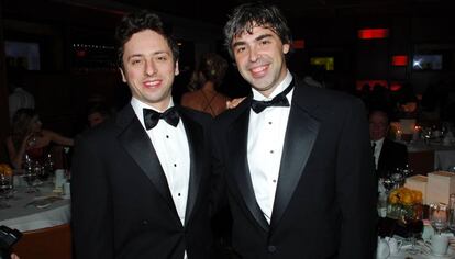 Sergei Brin y Larry Page, en la fiesta de Vanity Fair de los premios Oscar de 2007.