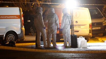Investigadores de la Guardia Civil, en la madrugada del miércoles, en la Gola de Pujol, donde fueron hallados los tres cadáveres.