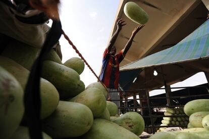 Puesto de fruta en el mercado público de Otago en el distrito de Manfouha de Riad, Arabia Saudí.