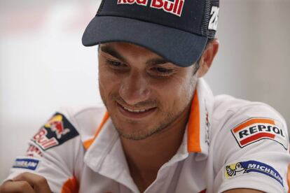 Dani Pedrosa, durante la entrevista en el circuito de Brno.