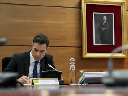 El presidente del Gobierno, Pedro Sánchez, durante el Consejo de Ministros del viernes.