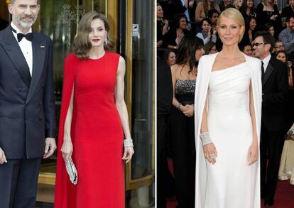 Los Reyes, en las celebraciones de cumpleaños de Guillermo de Holanda. A la derecha, la actriz Gwyneth Paltrow en la alfombra roja de los Oscar de 2012.