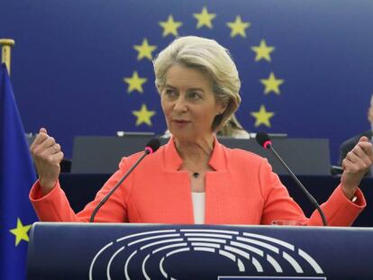 Ursula von der Leyen, presidenta de la Comisión Europea, hoy en el Parlamento Europeo.
