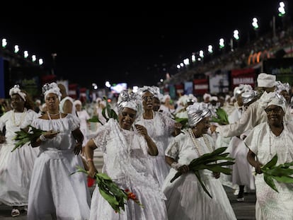 Afro-Brazilian religion followers take part in a cleansing ceremony at the Sambadrome ahead of the Rio Carnival, in Rio de Janeiro, Brazil, February 3, 2024.