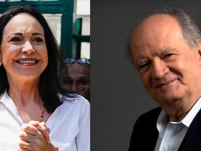 María Corina Machado en Venezuela, en enero de 2024 y Carlos Blanco, en una imagen de sus redes sociales