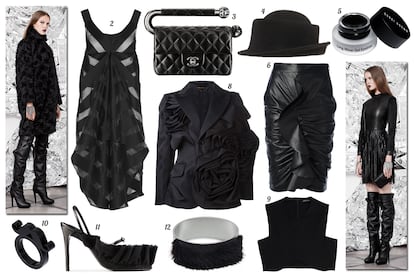 1 y 7. & Other Stories. 2. Zero + Maria Cornejo Vestido tail hem con rayas de gasa. 3. Chanel Bolso de piel acolchada con asa de metal con esferas. 4. Bimba & Lola Sombrero de fieltro. 5. Bobbi Brown Eyeliner en gel. 6. Givenchy Falda lápiz de piel con volantes. 8. Comme des Garçons Blazer con aplicaciones de rosas. 9. Zara Crop top. 10. Tatty Devine Anillo con bigote. 11. Acne Sandalia con volante de tela. 12. Fendi Brazalete de metal y pelo.