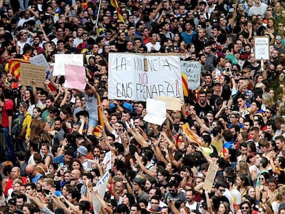 Manifestació d'estudiants al centre de Barcelona.