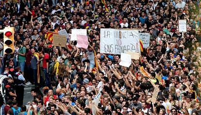 Manifestació d'estudiants al centre de Barcelona.