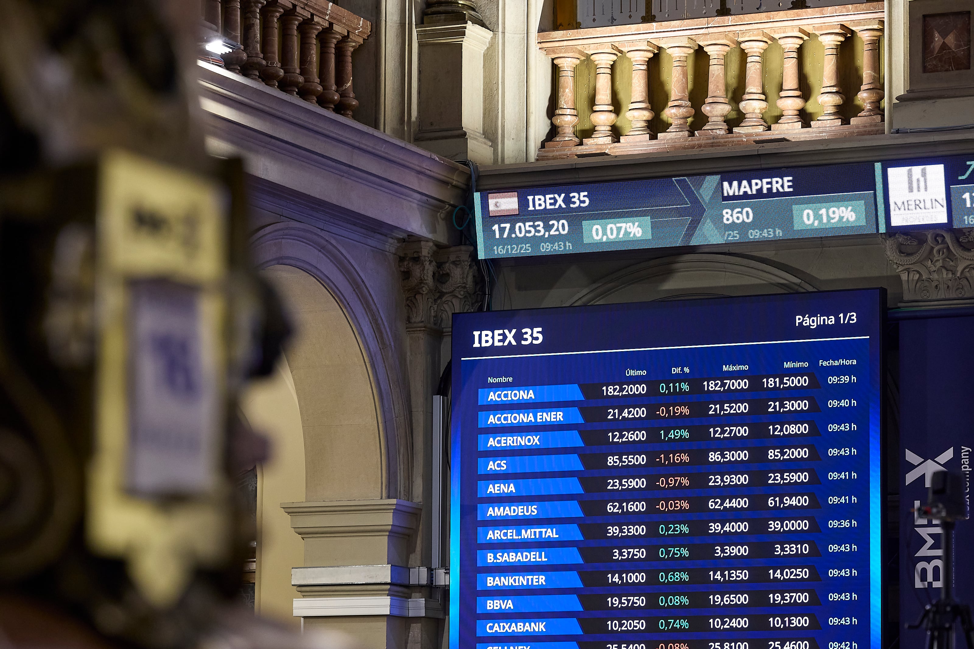 Paneles de la Bolsa de Madrid.