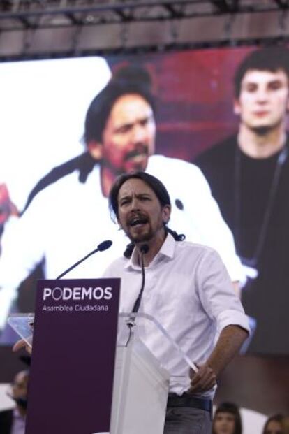 Pablo Iglesias, durant la seva intervenció a l'assemblea de Podem.