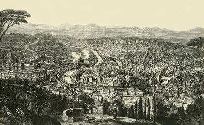 Vista de Roma, en un grabado de 1890 incluido en la Historia Universal de Edmund Ollier. 