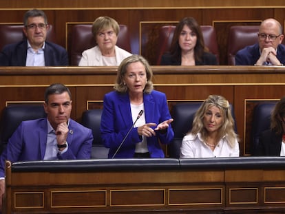 Nadia Calviño, durante la sesión de control al Gobierno este miércoles en el Congreso.