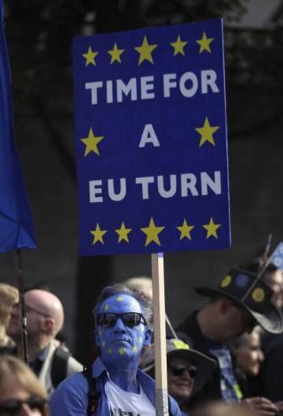 Protester at London march against Brexit.