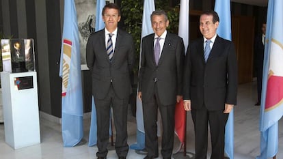 Feijóo, Mouriño y Caballero, en el 90º aniversario del Celta en 2013.