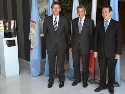 Feijóo, Mouriño y Caballero, en el 90º aniversario del Celta en 2013.