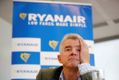 Ryanair CEO Michael O'Leary at a press conference in London on September 12.