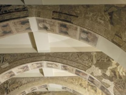 Pintures de la sala capitular del Monestir de Sixena que s'exhibeixen al Museu Nacional d'Art de Catalunya.
