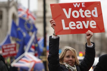 Una manifestante a favor del Brexit, este martes en Londres.