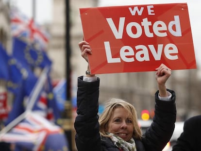 Una manifestante a favor del Brexit, este martes en Londres.