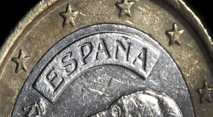 Fotograf&iacute;a que muestra una moneda de euro de Espa&ntilde;a en Duesseldorf. 