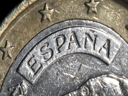 Fotograf&iacute;a que muestra una moneda de euro de Espa&ntilde;a en Duesseldorf. 