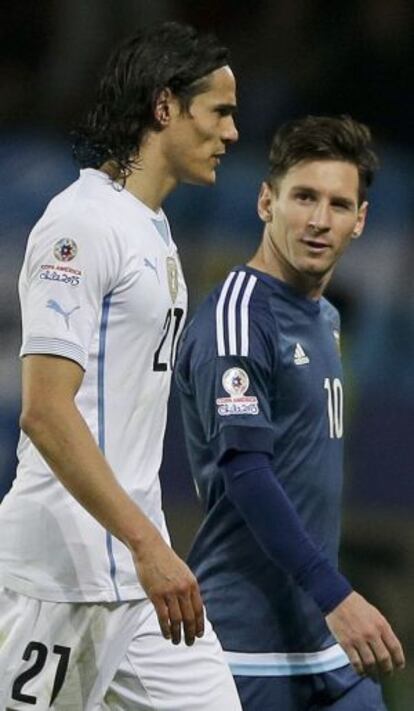 Cavani y Messi, el pasado martes.
