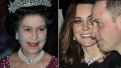 Isabel II, con el collar que el lunes llevó Kate Middleton.