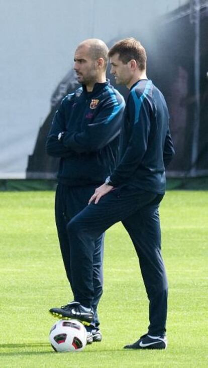 Guardiola y Vilanova en un entrenamiento de la pasada temporada.