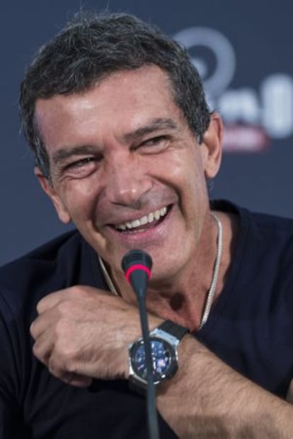 El actor Antonio Banderas, durante la rueda de prensa con motivo del Premio Platino de Honor.