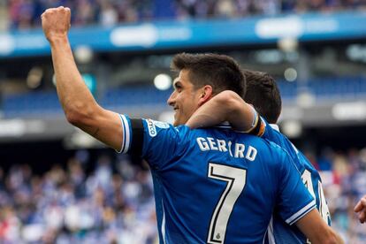 Gerard Moreno celebra su gol ante el Málaga.