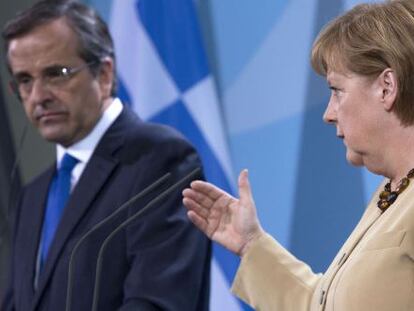 Angela Merkel, canciller de Alemania, y Antonis Samar&aacute;s, primer ministro de Grecia
