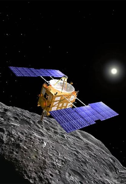 Ilustración de la sonda <i>Hayabusa </i>a su llegada al asteroide.